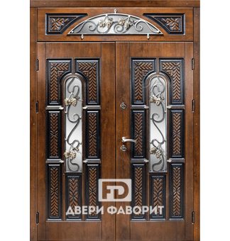 Парадная двустворчатая с верхней вставкой дверь